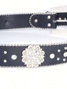 Western Studded Belt, Fashion Accessories Summer, School Casual, Business, Boyfriend Husband Father Dad Men, Daily Wear, Fashion, Teen, Outdoor, Vacation, Athletic, Travel, Street, Boho, Vintage Fall, Autumn, Halloween - 黑色 - 查看 4