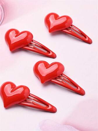 4 piezas de pasadores de cabello con forma de corazón rojo, regalo festivo adecuado para uso diario por niñas