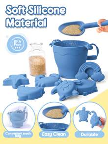 1 套 8 件硅胶沙滩玩具、旅行友好型沙滩套装、硅胶桶、铲子、6 个沙模、沙滩包、幼儿沙滩玩具、儿童夏季户外礼物、沙滩玩具、沙滩、露营、沙滩玩具、沙滩、露营、粉色、儿童园艺、沙滩玩具