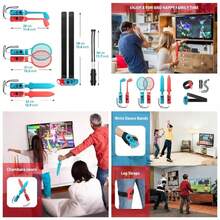 Switch Sports Accessories Bundle - 10 en 1 Kit de accesorios de la familia para juegos deportivos: raquetas de tenis, puetazos, palos de, bandas de baile de mueca, banda de mueca Joy - con - inicial - Ver 1
