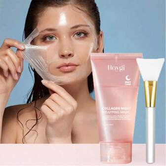 胶原蛋白撕拉面膜，健康与美容 - 深层补水紧致，滋润肌肤，清洁面部，提亮肤色，快速吸收，配有刷子，适合所有肤质，早晚护肤的理想之选，面膜