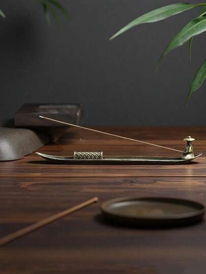 1 pieza Quemador de incienso de metal vintage con diseño de pescador, soporte de incienso para decoración del hogar, adecuado para aromaterapia y meditación, el estante de alambre de aleación puede sujetar la línea de pesca del pescador, también se puede usar para la ceremonia del té y uso en interiores