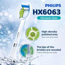Philips Sonicare (Genuine Product) HX6063/67, Electric Toothbrush, Replacement Brush, White Plus, Regular, 3 Pieces Brushes (9-Month Supply),Compatible For 3000/6000/9000 Series - White - View 1