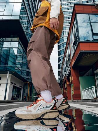 Plus Size Men's Rubber Sole Breathable Basketball Sneakers, Fashionable Street Style (Random Sole Pattern)