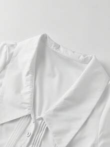 Women's Collared Shirts Fashionable Solid Color Long Sleeve Slim Fit Button Down Blouse - White - View 3
