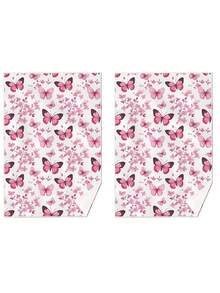 1/2/4pcs Pink Butterfly Floral Kitchen Towels - Super Soft Polyester Dish Towels, Farmhouse Hand Towels With Decorative Pink Butterflies & Pink Flowers,For Kitchen & Bathroom, Kitchen Towels Hand Towels, Cartoon Style Design, Vibrant Print Quality - Pink - View 10