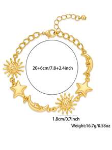 Pulseira com pingente de sol, estrela e lua em ouro 14K (1 peça), estilo vintage e elegante, ideal para mulheres. Perfeita para casamentos, férias, festas, uso diário, aniversários, Ramadã, Dia das Mães, aniversários de casamento, Dia dos Namorados e como presente de Natal. - Pulseira do Sol - Ver 6