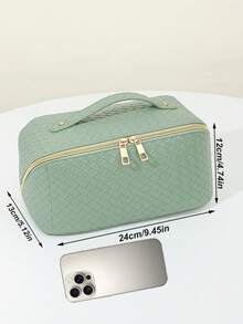 1 PC Mint Green Pu Leather Premium Pillow Bag, Versatile Travel And Commuter Handbag Make Up Bag,Fashionable And Casual Large Capacity Portable Zipper Makeup Bags,Travel And Vacation Essentials Cosmetic Bags For Sanitary Napkins,Pouch Pads - 綠色 - 查看 8