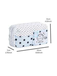 1个波点音乐铅笔盒，可爱小猫卡通波点星星风格文具收纳袋，学生返校礼物办公用品 - 彩色 - 查看 7