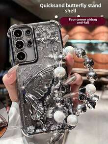1pc Minimalist Bracket Phone Case, Shock-Proof/TPU Silicone Soft Edge Luxury Protective Cover With Dust-Proof Holes, Compatible With Samsung Galaxy S24 Ultra/S24 Plus/S24/S23 Ultra/S23 Plus/S23/S22 Ultra/S22 Plus/S22/S21 Ultra/S21 Plus/S21 FE/S23 FE/S20 Ultra/S20 Plus/S20 FE And Electroplated + TPU Silicone Soft Edge Full Coverage High-End Protective Case For OPPO A5x/C1 2 3 4 5 6 7 8 9/9 8 7 6 5 4 3 2 1 And OPPO A1 2 3 4 5 6 7 8 9 9 8 7 6 5 4 3 2 1 - Black - View 3