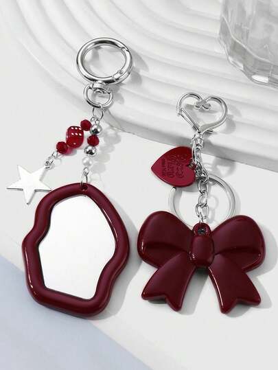1 pieza Llavero con espejo mini en forma de nube con lazo de estilo Y2K, accesorio elegante para coche, escuela, regalo para novia/hermana/amiga en el Día de San Valentín