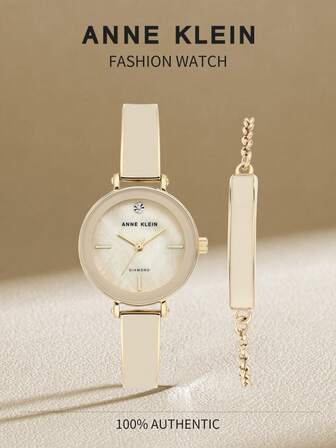 Anne Klein Women's Diamond Dial Bangle Watch With Bracelet Set Ladies Quartz Watch Set With Diamond Dial And Adjustable Link Bracelet Female Elegant Analog Watch,AK/3620CRST