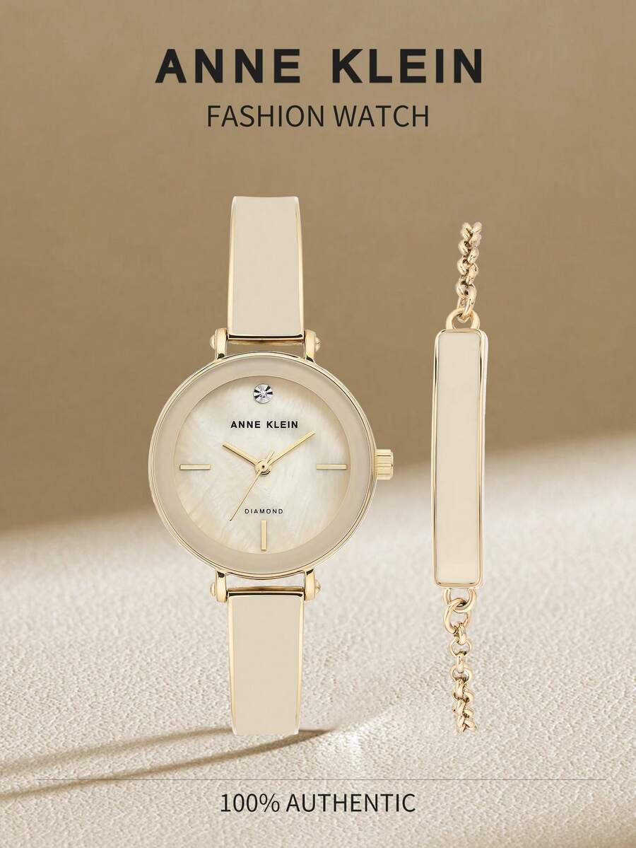 Anne Klein Women's Diamond Dial Bangle Watch With Bracelet Set Ladies Quartz Watch Set With Diamond Dial And Adjustable Link Bracelet Female Elegant Analog Watch,AK/3620CRST - Apricot - View 1