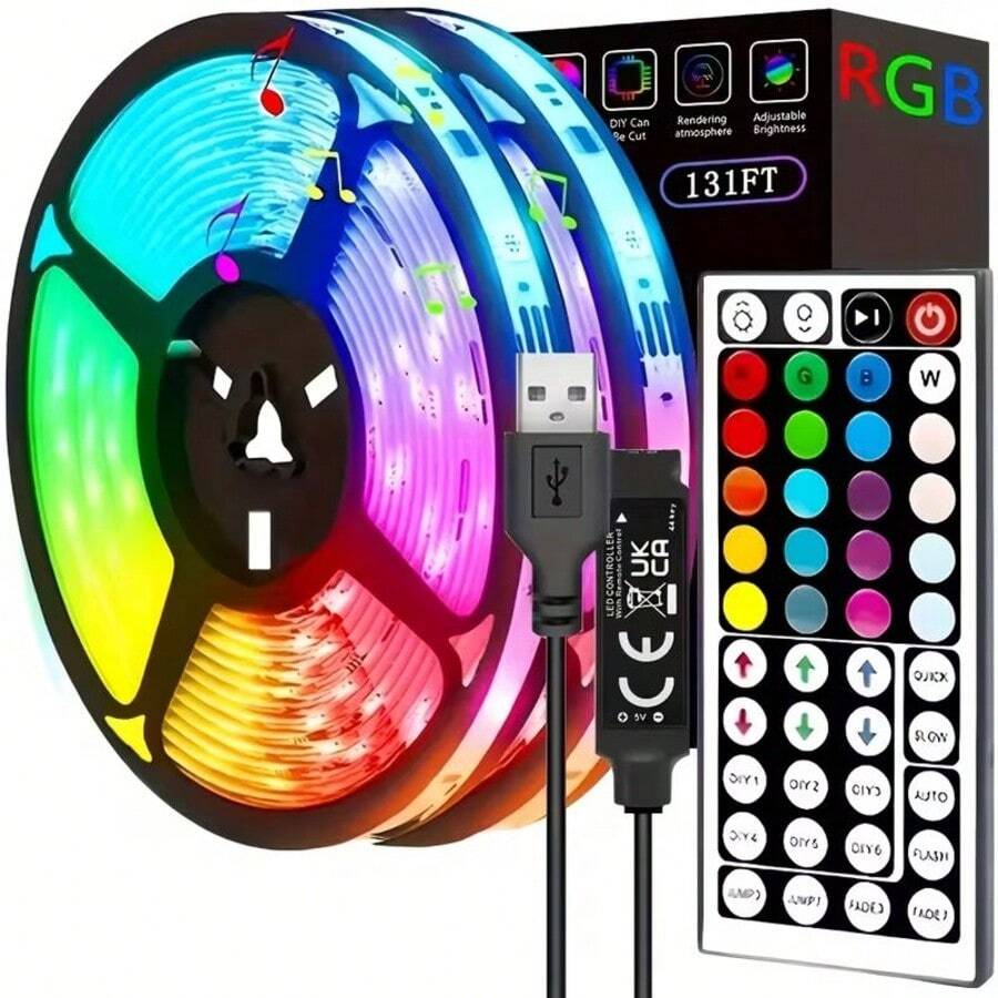 USB Powered Led Strip Lights With 44 Key Remote Control,6 Dynamic Modes, 20 Static Colors RGB Tape Led Wall Room For Home Bedroom Party Decor TV Backlight - 彩色 - 查看 1