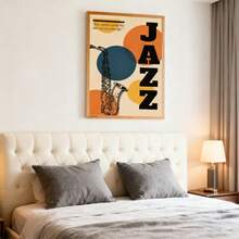 1pc Frameless Canvas Retro Jazz Saxophone "JAZZ" Slogan Decor – Fits Jazz-Style Bar/Vintage Living Room Wall Decor; Ideal For Jazz Culture Enthusiasts, Vintage Decor Lovers | Canvas Only - Multicolor - View 3