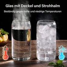 8 PCS 16 Onzas Vasos de Vidrio para Beber, Tipo Lata De Vidrio Con Tapas Popotes Y Cepillo De Limpieza, para Cerveza Taza de Cctel Adecuados de Caf Helado Vasos, Copas Cola Y Zumo 8 - 8 - Ver 5
