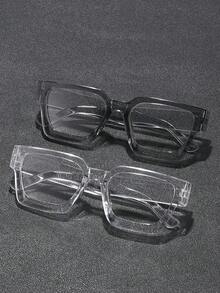 2pcs Dual-Color Plastic Geometric Full-Rim Modern Minimalist Style Transparent Eyeglasses For Men, Suitable For Back To School, Office, Weekend, Dating And Other Occasions, Fashion Accessory - 2pcs Transparent Gray Combination - View 5