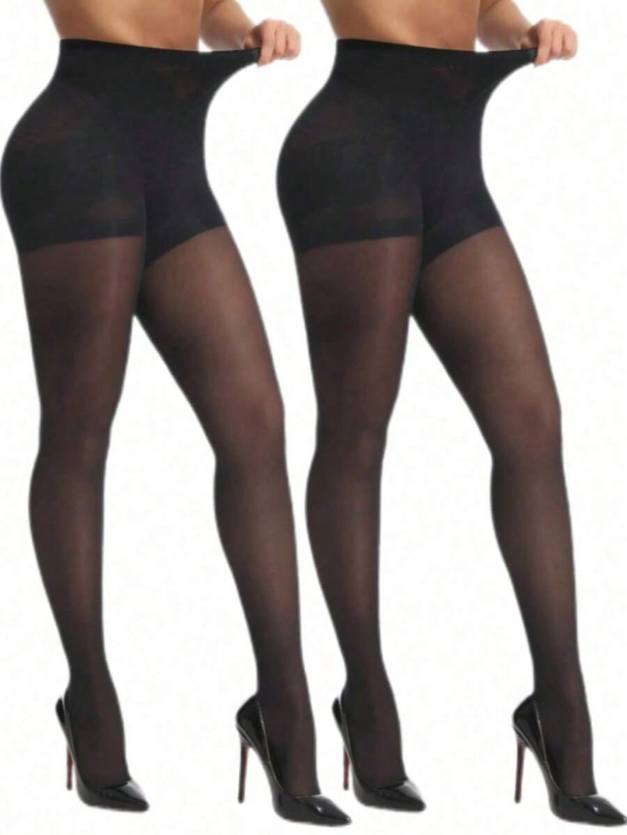 2 pares de medias transparentes para mujer, mallas negras, pantimedias minimalistas de moda - Negro - Ver 1