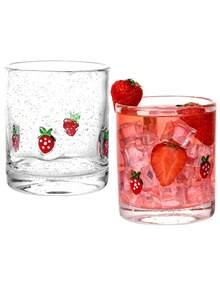 2 Strawberry Icon Juice Cups, 14-Ounce Lemon Stemless Wine Drinking Juice Cups, Perfect For Christmas, Fruit Pie Gifts - 白色 - 查看 1