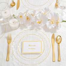 10件套蕾丝边锤纹餐盘，金色镶边，10.25英寸和7.5英寸锤纹餐盘，婚礼宴会餐具，图案开胃菜托盘，宴会厨房餐盘（10件套，哑光+金色） - 透明 - 查看 1