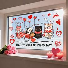 1 buc Inimă romantică de Ziua Îndrăgostiților, Autocolant de sticlă din seria Pisicii Pitice Roz, Material PVC cu adeziv static (detașabil), Potrivit pentru decorațiuni de casă, dormitor, sufragerie și uși din sticlă, Aranjament cameră pentru cupluri, Accente romantice pentru casă, Cadouri de Ziua Îndrăgostiților