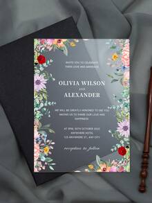 Elegant transparent akrylbröllopsinbjudningskort, blommig akvarelldesign - Anpassningsbar bruddusch-/trädgårdsbröllopsinbjudan. Unik blommig akrylbröllopsinbjudan - Transparent bruddusch-/trädgårdsbröllopsfestinbjudningskort, anpassningsbara bröllopstillbehör - Multifärgad - Visa 27