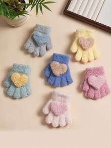 1 Pair Kids Winter Cute Heart Cycling Warm Thick Knitted Gloves - Multicolor - View 1