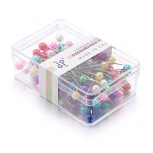 100 piezas/Caja Alfileres de posicionamiento de cabeza de perla de acero inoxidable hechos a mano, juego de alfileres de costura para ropa, bolsos, joyería, manualidades y accesorios DIY - Pines en caja - Ver 12