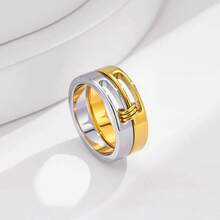 Fashionable And Unique Geometric-Shaped Double-Color Finger Ring, Stainless Steel Hollowed-Out Ladies' Stackable Ring, Suitable For Daily Gatherings, Parties, Versatile Jewelry Accessories For Various Occasions Such As Valentine's Day, Wedding Season, Birthday Parties, And Jewelry Gifts For Birthdays - RY020 - View 4