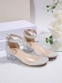 1 Pair Fashion Children High Heel Sandals, 2025 New Princess Style, Bohemian Style, Sandals Suitable For Casual, Vacation, Party And Wedding - Silver - View 2