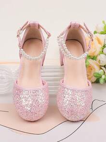 Zapatos de niña de las flores para boda, fiesta, vacaciones, adecuados para niñas pequeñas, niñas pequeñas y niñas grandes, zapatos de vestir clásicos y cómodos de color rosa con perlas, para ocasiones formales, recitales, ballet, zapatos de princesa con brillo - Rosa - Ver 5