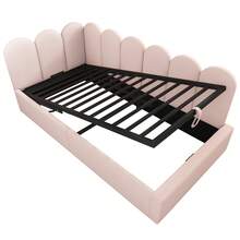 Upholstered Daybed 90x190 Cm, Daybed Sofa Bed With Hydraulic Storage, Children's Bed With Metal Slatted Base, Velvet, Pink, Without Mattress - Pink - View 3