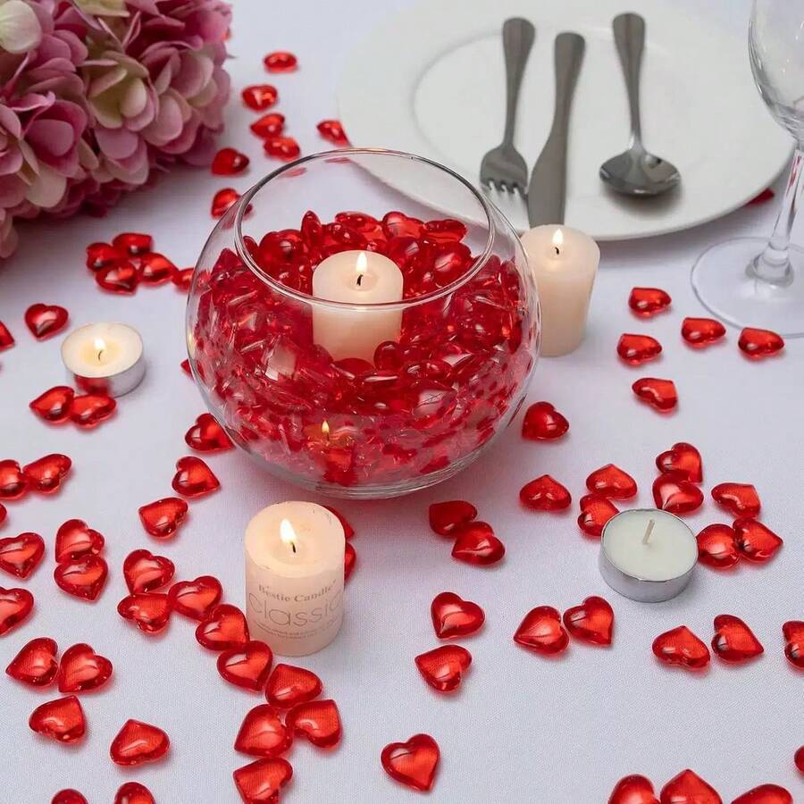 100/200/300pcs Mini Acrylic Heart Shaped Decor, For Valentine's Day, Engagement, Wedding Anniversary, Party, DIY Crafts, Vase Filler, Jewelry Box - Multicolor - View 1
