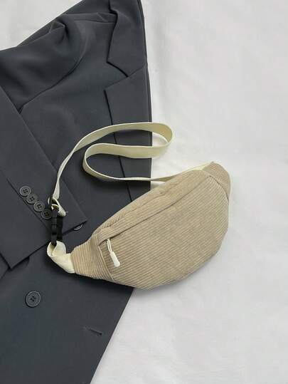 Women's Corduroy Chest Bag/Waist Bag Casual Shoulder Crossbody Bag