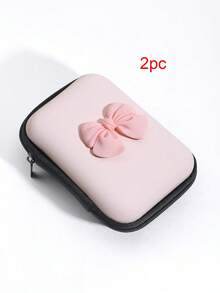 Eva Zipper Storage Bag For Earphones, Data Cables, Chargers, Usb Drives, Sd Cards, With Bowknot Decoration And Anti-Fall Protection Cable Organizer - Baby Pink - View 6