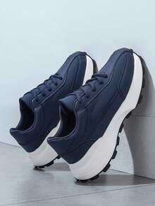 Men's Versatile Outdoor White Casual Fashion Sneakers, Chunky Sneakers - Navy Blue - View 2