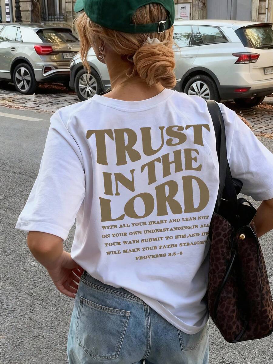 女士时尚休闲 True In The Lord 字母印花圆领短袖 T 恤，时尚简约，适合春夏季