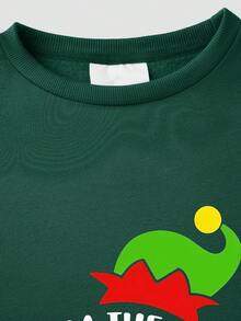 Ein rot-grüner Hut, ein Aufdruck mit Gamecontroller- und Sockenmotiven sowie ein übergroßes, lässiges, vielseitiges, locker sitzendes Langarm-Sweatshirt mit überschnittenen Schultern. - Dunkelgrün - Übersicht 2