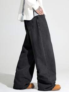 1 chiếc quần jeans ống đứng dáng rộng thoải mái hiệu Hearty Haven, kiểu dáng unisex đa năng dành cho sinh viên (Không kèm thắt lưng - Có hướng dẫn chọn size) - màu đen - Xem 6