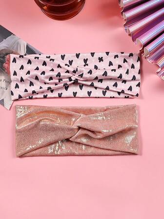 2pcs Heart-Shaped Knotted Shiny Headbands For Women, Party & Daily Wear Women Hair Accessories Fashion Hair Bands Elegant Head Wrap