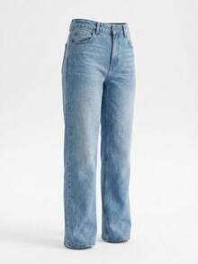 Middle-Waisted Rigid Denim Straight Fit Jeans - Authentic LightBlue Wash 100% Coton, Made In Türkiye - Blue - View 5