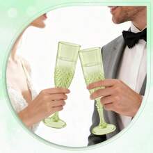 Sage Green Champagne Flutes,Plastic Wine Glasses Goblets Cups Reusable Glassware, For Thanksgiving Christmas Weddings Bachelor Parties Toasting And Events - 青檸色 - 查看 3