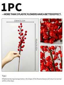 1PC/2PCS, 39.37-Inch Artificial Red Berry Branches, Holly Berry Branches Are Suitable For Autumn And Winter Decoration, Chinese New Year, Easter, St. Patrick's Day, Weddings, Parties And Home Table Center Decoration.