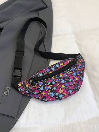 Fashionable Geometric Print Waist Bag For Women