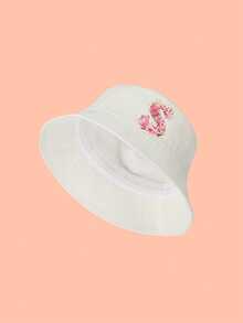 1pc Girls' White Sweet Pink Rose Decor Letter Pattern Bucket Hat, 26 Letters Customizable, Fashionable Soft Cute Lightweight Sun Protection, Suitable As Birthday/Holiday Gift, For Spring/Summer Outdoor Activities, Campus, Fishing - White - View 11