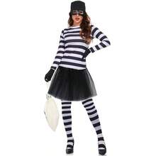 6pcs Women's Burglar Costume Set, Including Ballet Tutu Skirt, Burglar Hat, Gloves, Eye Mask, Canvas Money Bag, Striped Socks, Suitable For Adult Halloween Cosplay, World Book Day Masquerade Ball And Other Occasions