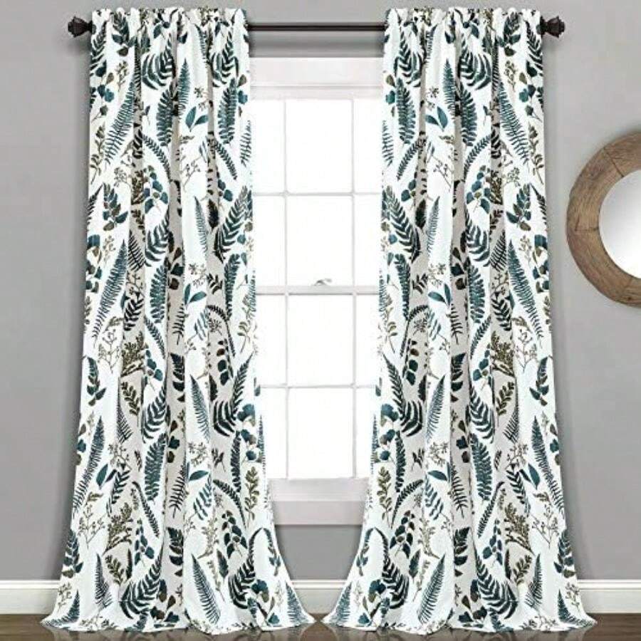 Decor Devonia Allover - Pares de Cortinas para Ventana filtrantes de luz, 52 Pulgadas de Ancho x 84 Pulgadas de Largo, Amarillo y Azul(132.1An x 213.4Al cm (1 Paneles) Blanco y verde) - Multicolor - Ver 1