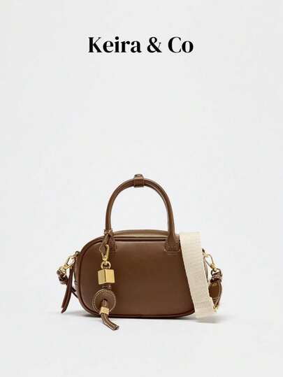 MINI TOPSTITCHED BAG, Wide Strap Women's Vintage Crossbody Bag, Small Tote Ladies Luxury Design Handbags, Solid Color Simple Shoulder Bag