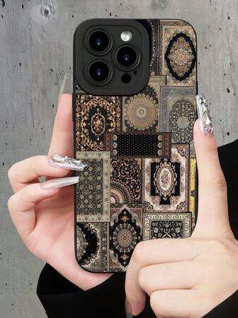 Funda de teléfono de lujo con diseño de tema de patrón de retazos vintage ornamentado, a la moda y popular, con protección contra golpes, estética linda, compatible con iPhone 17/17Pro/17Pro Max, 16, 15, 14, 13, 12, 11 Plus/Pro Max y series, y compatible con la serie Galaxy S/A, regalo para el Día de Pascua, decoración/regalo de Navidad, Halloween, cumpleaños, novia, novio, amigo o para ti mismo