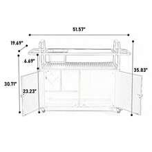 Outdoor Bar Table, Wicker Bar Cart With Cabinet, Patio Serving Cart With Steel Top, With Cooler, Lockable Wheels, Side Basket For Garden, Pool And Backyard, Beige - Beige - View 11